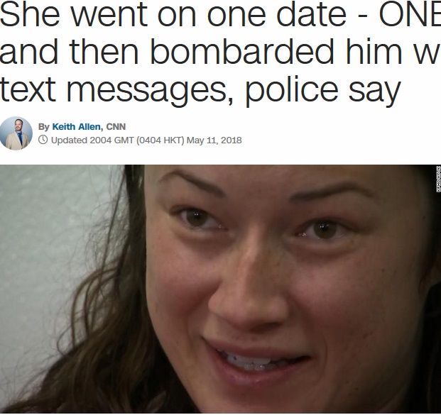 一日500回ものメールを初デートの相手に送り続けた女（画像は『CNN　2018年5月11日付「She went on one date - ONE DATE -- and then bombarded him with 65,000 text messages, police say」』のスクリーンショット）