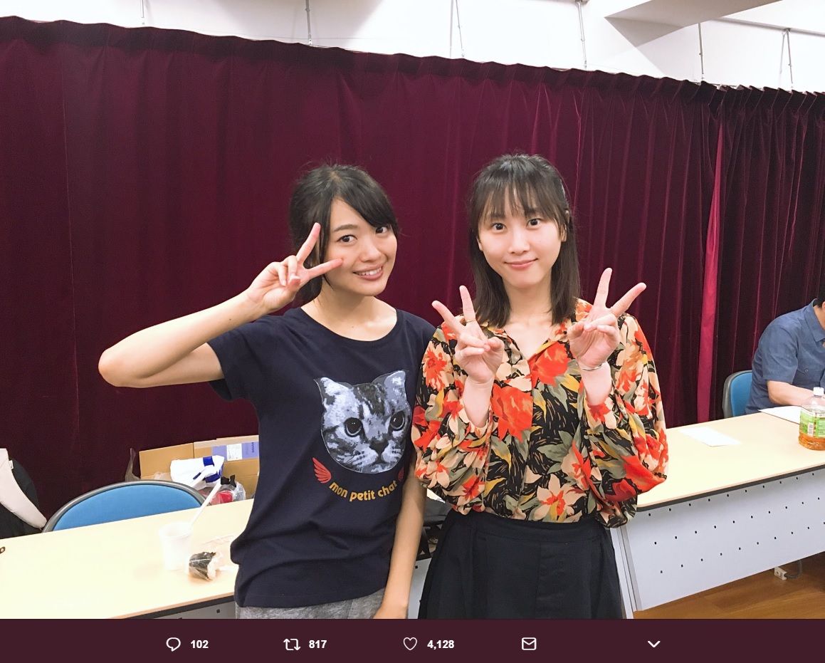 北原里英と松井玲奈（画像は『北原里英　2018年7月2日付Twitter「今日も ＃新・幕末純情伝 の稽古！」』のスクリーンショット）