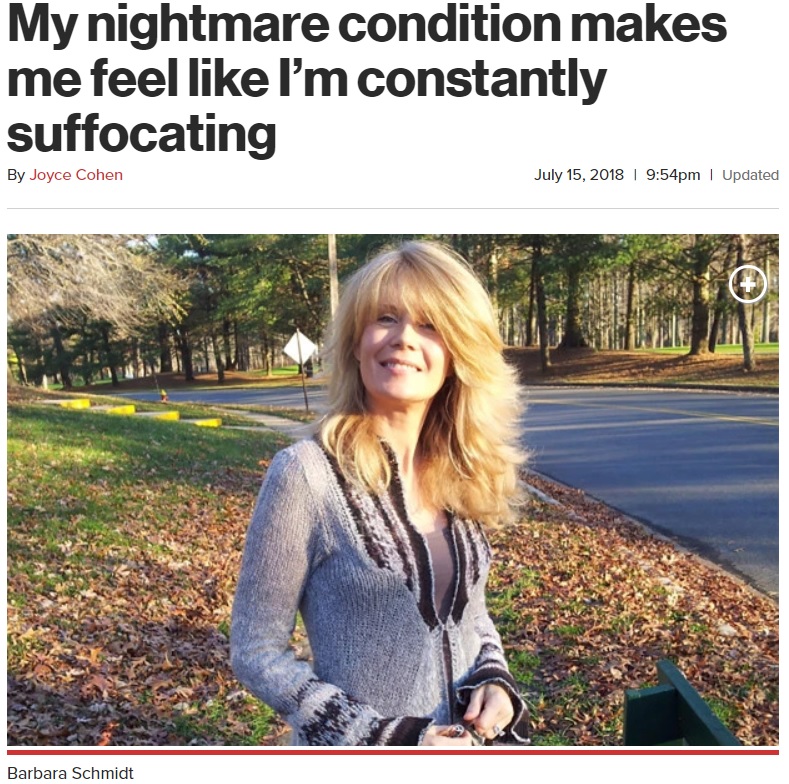 エンプティ・ノーズ症候群に悩まされている女性（画像は『New York Post　2018年7月15日付「My nightmare condition makes me feel like I’m constantly suffocating」』のスクリーンショット）