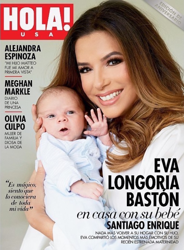 愛息サンティアゴくんと表紙に登場したエヴァ（画像は『Eva Longoria Baston　2018年8月1日付Instagram「Here he is! Santiago Enrique Baston is waving hello at the whole world!」』のスクリーンショット）