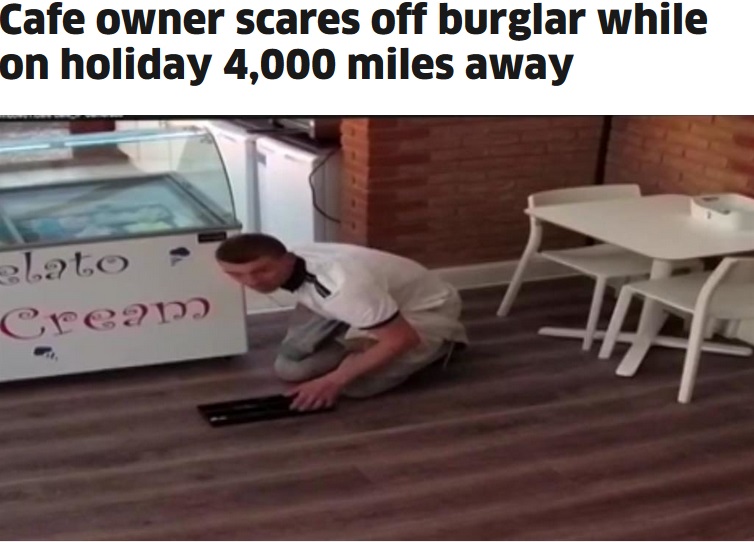 スマホに空き巣犯の姿が映りこむ（画像は『Metro Newspaper UK　2018年10月16日付「Cafe owner scares off burglar while on holiday 4,000 miles away」』のスクリーンショット）