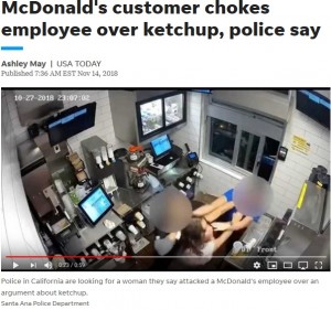 【海外発！Breaking News】マクドナルド従業員、ケチャップを欲した女に首を絞められる（米）＜動画あり＞