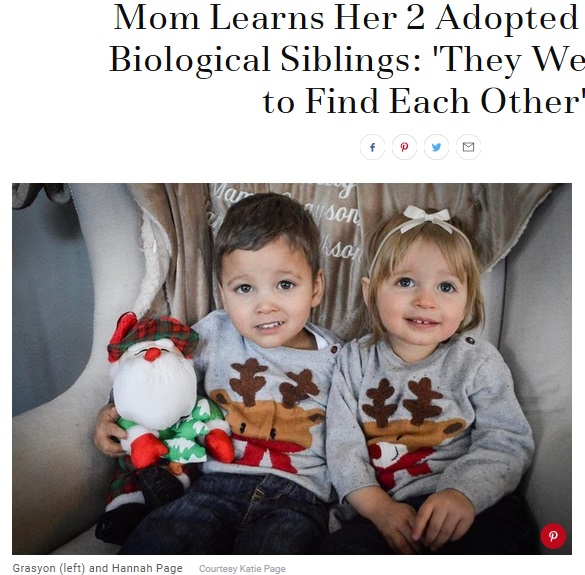 養子として迎えた2人は実の兄妹だった（画像は『PEOPLE.com　2019年1月18日付「Mom Learns Her 2 Adopted Kids Are Biological Siblings: ‘They Were Meant to Find Each Other’」（Katie Page）』のスクリーンショット）