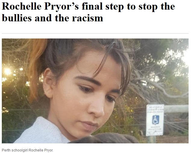差別といじめを止めてほしい―メッセージを残して自殺した14歳少女（画像は『The Australian　2019年1月21日付「Rochelle Pryor’s final step to stop the bullies and the ­racism」』のスクリーンショット）