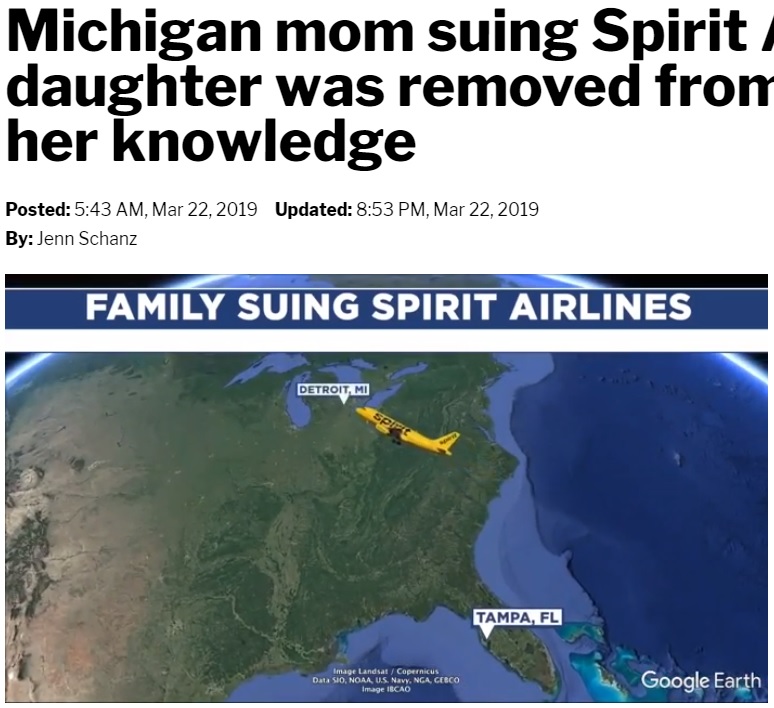 スピリット航空、同乗していた母親の許可なく15歳少女を降機させる（画像は『ABC15 Arizona　2019年3月22日付「Michigan mom suing Spirit Airlines, says daughter was removed from flight without her knowledge」』のスクリーンショット）
