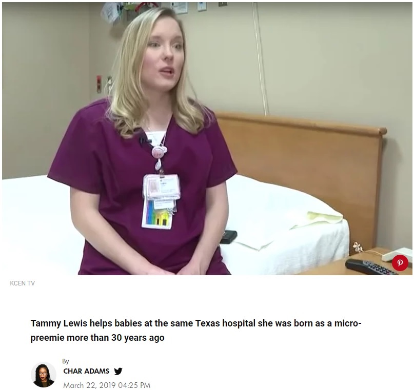 超低出生体重児で生まれた女性「他の赤ちゃんの命を救いたい」とNICUで勤務（画像は『PEOPLE.com　2019年3月22日付「Woman Who Was Smallest Baby Born in Texas Now Works at Hospital That Saved Her Life」（KCEN TV）』のスクリーンショット）