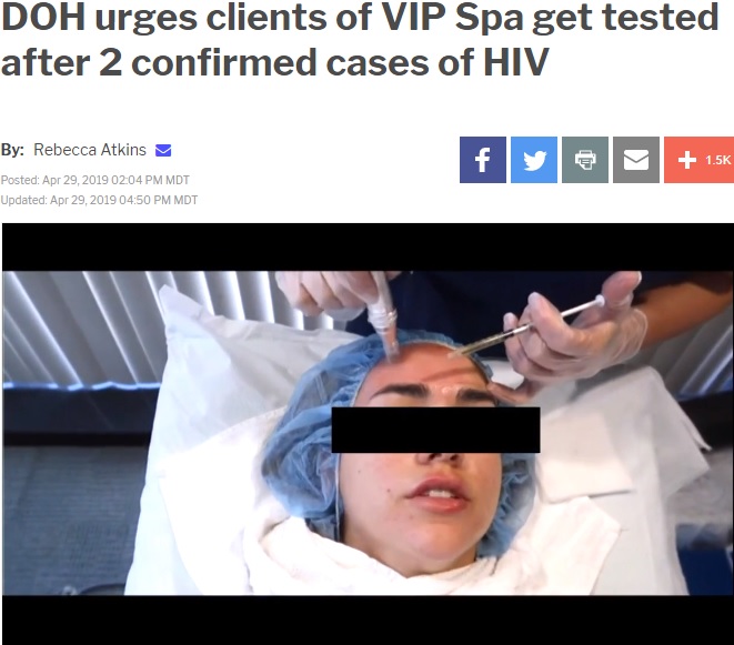 気軽にできると人気のバンパイア・フェイスリフト（画像は『KRQE　2019年4月29日付「DOH urges clients of VIP Spa get tested after 2 confirmed cases of HIV」』のスクリーンショット）