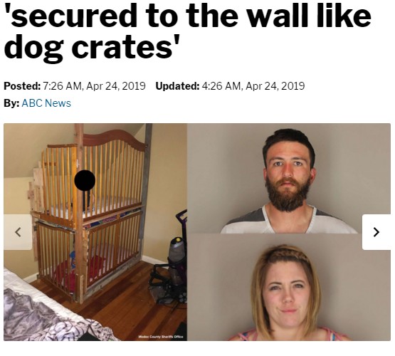 双子を檻に入れていた両親（画像は『ABC Action News　2019年4月24日付「Couple arrested for allegedly locking toddlers in cribs ‘secured to the wall like dog crates’」（Modoc County Sheriff’s Office）』のスクリーンショット）