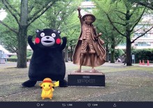 【エンタがビタミン♪】『ワンピース』ルフィ×『ポケモン』ピカチュウ×ゆるキャラ・くまモン　3ショットに「すんげえコラボ」