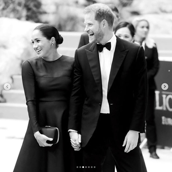 ヘンリー王子夫妻、授賞式後のパーティーには出席か？（画像は『The Duke and Duchess of Sussex　2019年7月14日付Instagram「This evening, The Duke and Duchess of Sussex attended ＃TheLionKing European premiere in London at the Odeon Theatre.」』のスクリーンショット）