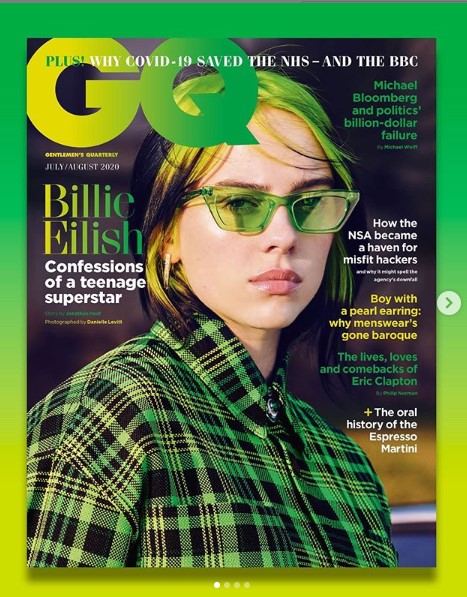 「10代のスーパースターの告白」と題したビリーの特集記事（画像は『British GQ　2020年6月5日付Instagram「“I went through a period of wanting to be like everybody else. But that went away pretty fast.”」』のスクリーンショット）