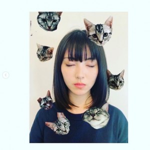 浜辺美波、斬新すぎる猫とのショット（画像は『浜辺美波＆STAFF　2020年7月5日付Instagram「昨日のコメントでねっことのツーショットを投稿するのはどうでしょう、と…」』のスクリーンショット）