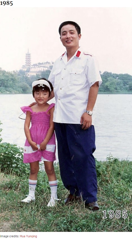 6歳となった華華さんと若々しい允慶さん（画像は『Bored Panda　2020年8月20日付「This Dad And Daughter Have Been Taking Yearly Pics At The Same Spot For 40 Years, And The Pics Show How Time Flies」（Image credits: Hua Yunqing）』のスクリーンショット）