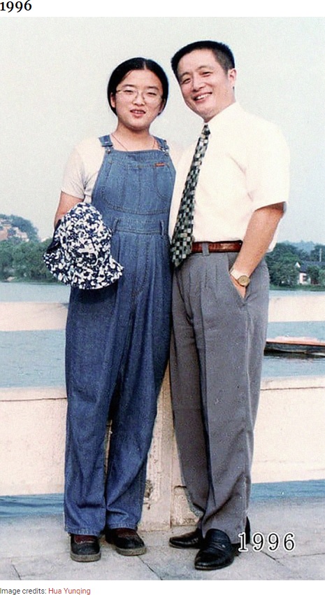 17歳頃の少しふっくらとした華華さん（画像は『Bored Panda　2020年8月20日付「This Dad And Daughter Have Been Taking Yearly Pics At The Same Spot For 40 Years, And The Pics Show How Time Flies」（Image credits: Hua Yunqing）』のスクリーンショット）