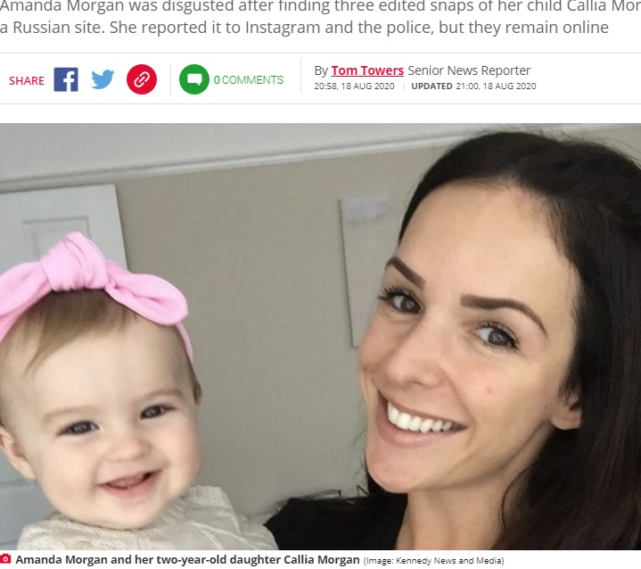 カリアちゃんと母親のアマンダさん（画像は『Daily Star　2020年8月18日付「Mum horrified after Instagram pics of daughter end up on vile paedo website」（Image: Kennedy News and Media）』のスクリーンショット）