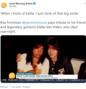 若かりし頃のエディ（右）とジーン（画像は『Good Morning Britain　2020年10月7日付Twitter「‘When I think of Eddie, I just think of that big smile.’」』のスクリーンショット）