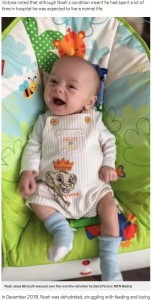 心臓にカテーテルが刺さり亡くなったノア君（画像は『Metro　2020年10月25日付「Baby died after feeding tube pierced his heart when it was inserted incorrectly」（Pictures: MEN Media）』のスクリーンショット）