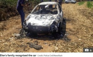 火をつけられた車（画像は『The Sun　2020年11月2日付「TORCHED ALIVE Pregnant woman tied up and burned alive in car ‘by married lover because she refused to abort the baby’」（Credit: Newsflash）』のスクリーンショット）