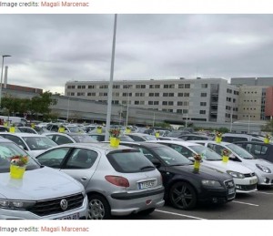 一日で届けた花束は400！（画像は『Bored Panda　2020年11月5日付「This Florist Places Hundreds Of Bouquets On Caregivers’ Cars In A Hospital Parking Lot After Being Forced To Throw Away Unsold Flowers」（Image credits: Magali Marcenac）』のスクリーンショット）