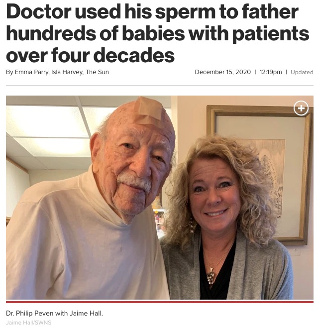 生物学的な父親と対面を果たした女性（画像は『New York Post　2020年12月15日付「Doctor used his sperm to father hundreds of babies with patients over four decades」（Jaime Hall/SWNS）』のスクリーンショット）