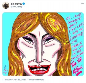 メラニア夫人は「史上最低のファーストレディ」「役立たず」（画像は『Jim Carrey　2021年1月22日付Twitter』のスクリーンショット）