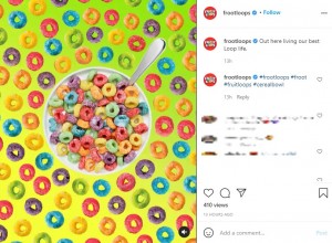 ケロッグ社のシリアル“フルーツループ”（画像は『Kellogg’s Froot Loops　2021年1月26日付Instagram「Out here living our best Loop life.」』のスクリーンショット）