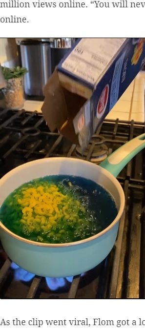 青のゲータレードで茹でるマカロニ（画像は『The Indian Express　2021年1月7日付「‘Yikes’: Man cooks pasta in energy drink, blue dish leaves netizens freaked online」』のスクリーンショット）