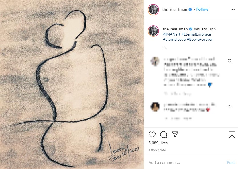 イマンが公開した手書きの絵（画像は『IMAN　2021年1月10日付Instagram「January 10th」』のスクリーンショット）