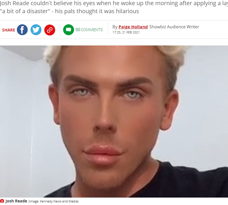 スプレータンニング剤を付ける前の男性（画像は『Mirror　2021年2月21日付「Make-up artist in hysterics at epic fake tan blunder after crying at sad film」（Image: Kennedy News and Media）』のスクリーンショット）