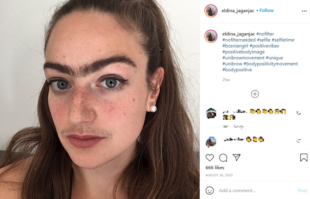 「ナチュラルでいたい」と語る31歳女性（画像は『Eldina Jaganjac　2020年8月26日付Instagram「＃nofilter」』のスクリーンショット）