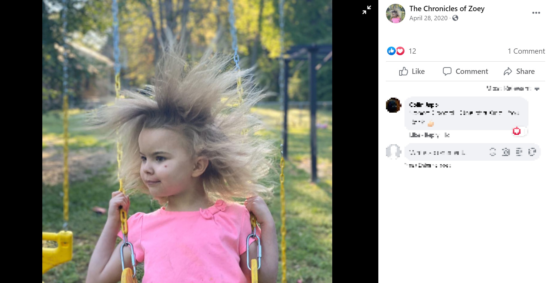 「櫛でとかせない頭髪症候群」の5歳女児（画像は『The Chronicles of Zoey　2020年4月28日付Facebook』のスクリーンショット）