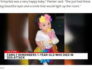 今月7日に1歳になったばかりだったアミリカルちゃん（画像は『WSYX　2021年3月20日付「Dog kills toddler after she got too close to food bowl」（Photo provided by the family）』のスクリーンショット）