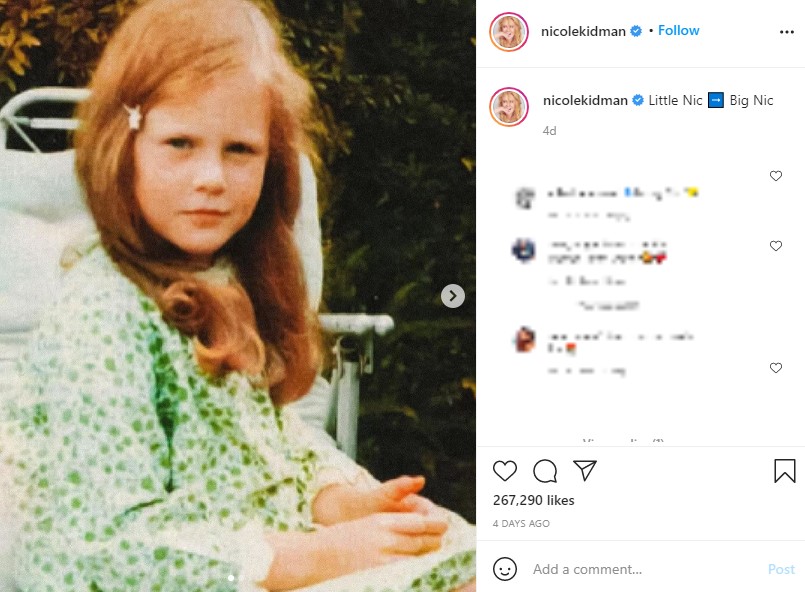 ニコールが公開した自身の幼少期の写真（画像は『Nicole Kidman　2021年2月25日付Instagram「Little Nic Big Nic」』のスクリーンショット）