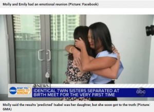 36歳の誕生日に再会した2人（画像は『Metro　2021年4月20日付「Identical twins reunite on 36th birthday after being adopted from Korea at birth by separate US families」（Picture: GMA）』のスクリーンショット）