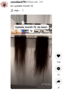 1年後にはボリュームたっぷりのエクステに仕上がった（画像は『cocolee379　2021年3月4日付TikTok「an update month 12」』のスクリーンショット）