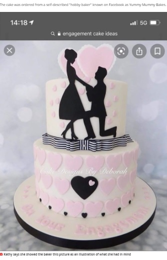 キャシーさんがあらかじめ送ったケーキの写真（画像は『MyLondon　2021年5月17日付「Mum orders beautiful engagement cake for son but the one delivered is so bad it ends up ‘scaring the grandkids’」（Image: Kathy Whittle）』のスクリーンショット）