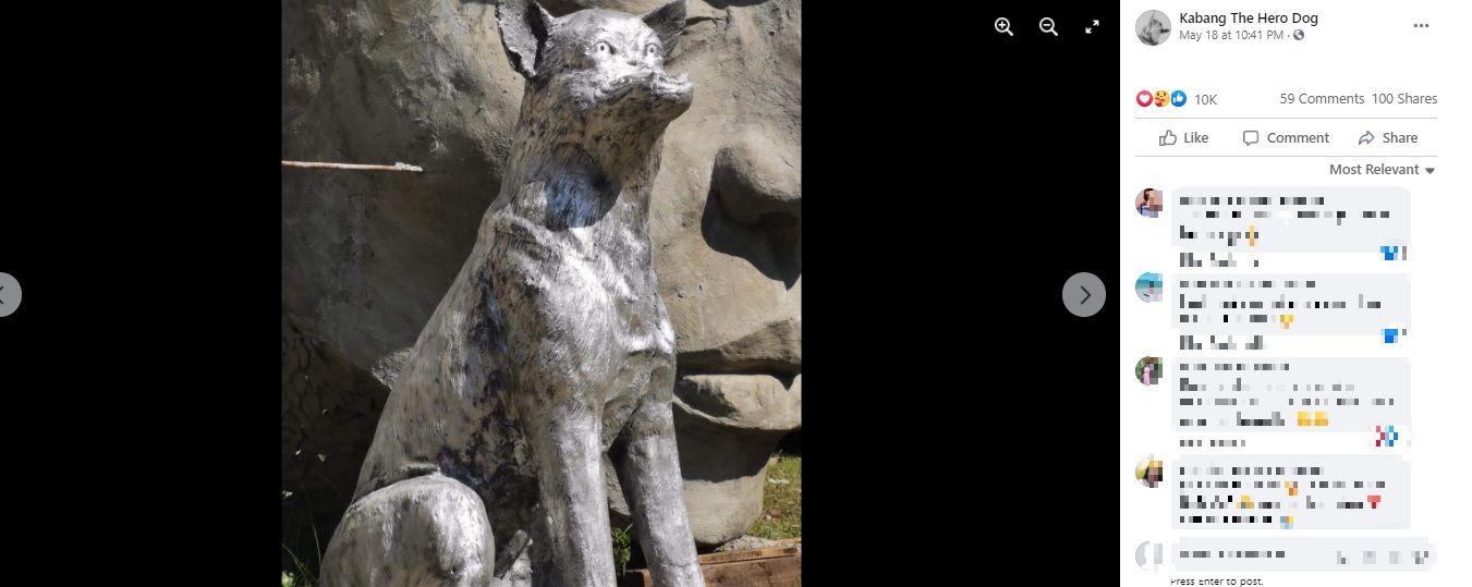 カバンを称えて作られた彫像（画像は『Kabang The Hero Dog　2021年5月18日付Facebook』のスクリーンショット）