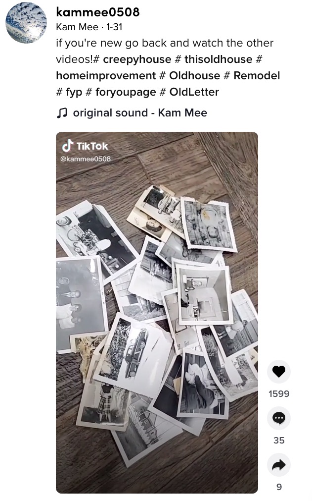 自宅の壁にあった写真や手紙（画像は『Kam Mee　2021年1月31日付TikTok「if you’re new go back and watch the other videos!」』のスクリーンショット）