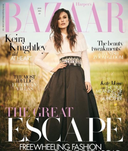 英版『Harper’s BAZAAR』の表紙を飾ったキーラ（画像は『Harper’s Bazaar UK　2021年6月8日付Instagram「Being out of the spotlight during the pandemic has taught Keira Knightley to reevaluate her priorities.」』のスクリーンショット）