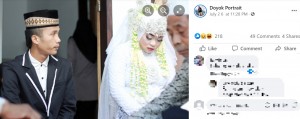 花嫁はあまり嬉しそうではない？（画像は『Doyok Potret　2021年7月26日付Facebook「Halo selamat mlm pengantin ku yang lagi viral Khusnuell Dua istri cupuk」』のスクリーンショット）