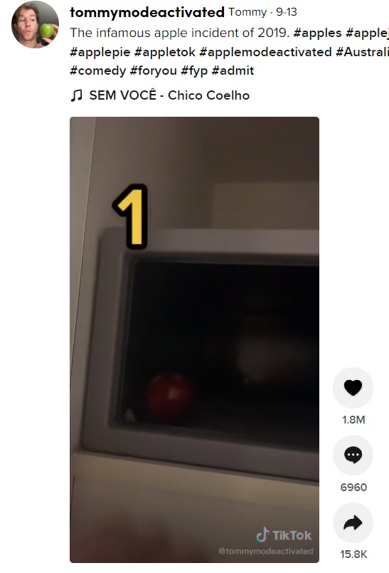 1個目のリンゴは金庫の中に（画像は『Tommy　2021年9月13日付TikTok「The infamous apple incident of 2019.」』のスクリーンショット）