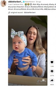 思わず顔をくしゃくしゃにするアビーさん（画像は『AbbieHerbert　2021年9月15日付TikTok「I can’t believe this…」』のスクリーンショット）