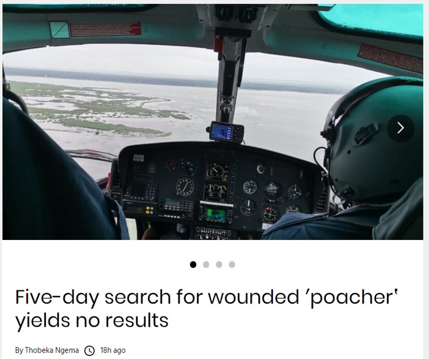 湖に飛び込んだ密猟者の捜索続く（画像は『IOL　2021年11月21日付「Five-day search for wounded ‘poacher’ yields no results」』のスクリーンショット）