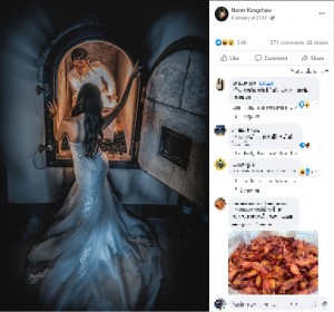 棺に入ったノンさんを見送る女性（画像は『Nonts Kongchaw　2022年1月6日付Facebook「Pre Wedding - Love Beyond Death」』のスクリーンショット）