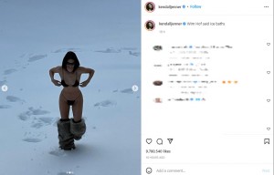 小さなブラトップの位置がずれたもよう（Kendall　2022年1月20日付Instagram「Wim Hof said ice baths」』のスクリーンショット）