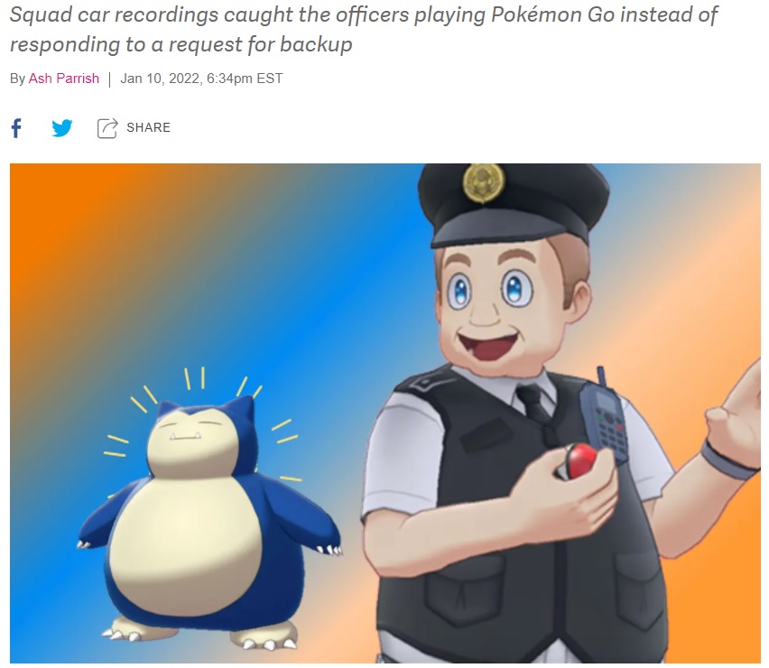 カビゴンをどうしても捕まえたかった？（画像は『The Verge　2022年1月10日付「LAPD officers fired for catching a Snorlax instead of a burglar denied appeal」』のスクリーンショット）