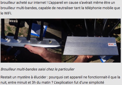 押収された通信妨害装置（画像は『ANFR　2022年2月8日付「LES ENQUÊTES DE L’ANFR - LES DENTS, LE BROUILLEUR ET AU LIT !」』のスクリーンショット）