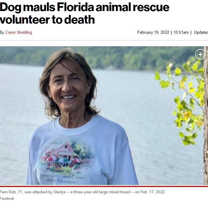 保護犬に襲われて亡くなった女性（画像は『New York Post　2022年2月19日付「Dog mauls Florida animal rescue volunteer to death」（Facebook）』のスクリーンショット）