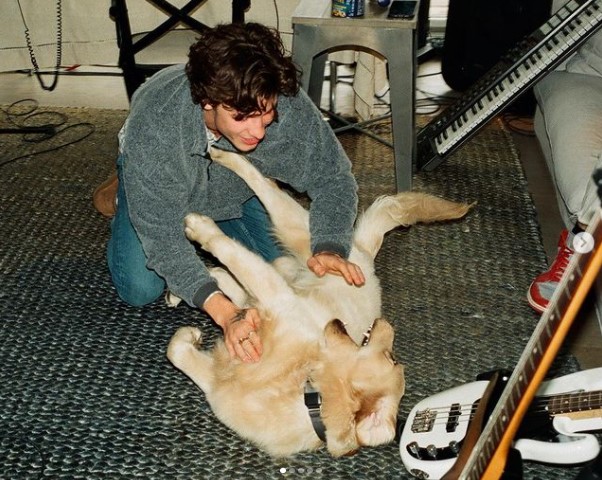 愛犬ターザンと戯れるショーン（画像は『Shawn Mendes　2021年4月27日付Instagram「＠tarzandadog ... Im making songs im realllly proud of guys」』のスクリーンショット）