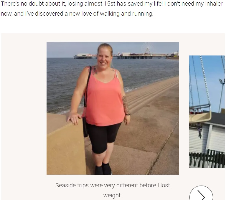 ダイエット前は体重159キロだった女性（画像は『Slimming World　「‘I’ve lost 14st 8lbs without ever feeling hungry!’」』のスクリーンショット）